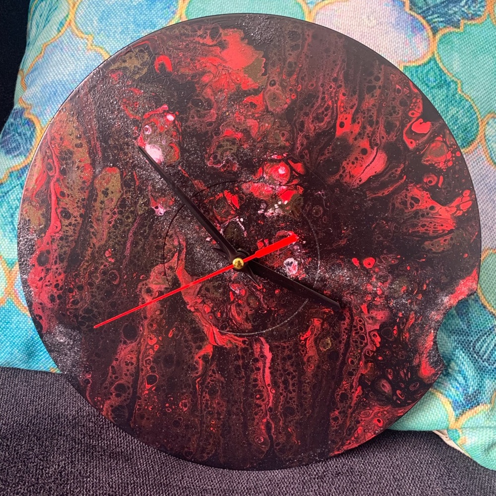Fluid Art Upcycled Vinyl Record Clock-Volcanic Geode